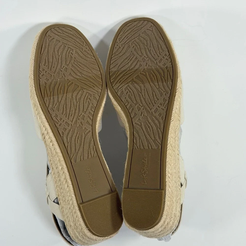 LifeStride Size-9M Womens Pilar Bone Canvas Espadrille Wedge Sandals